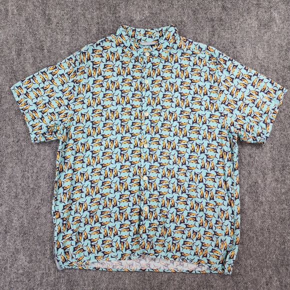Tommy Bahama Shirt Mens Large Blue Marlin Fish AOP Button Up Hawaiian Tropical - Picture 1 of 15